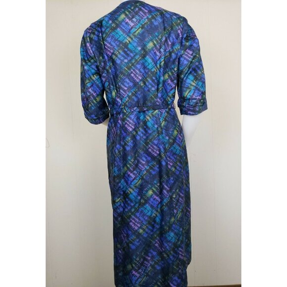 Vintage Wiggle Dress Sz 16 Belted Pin Up Brutalist Peacock Blue Jeweled Collar - Picture 9 of 16